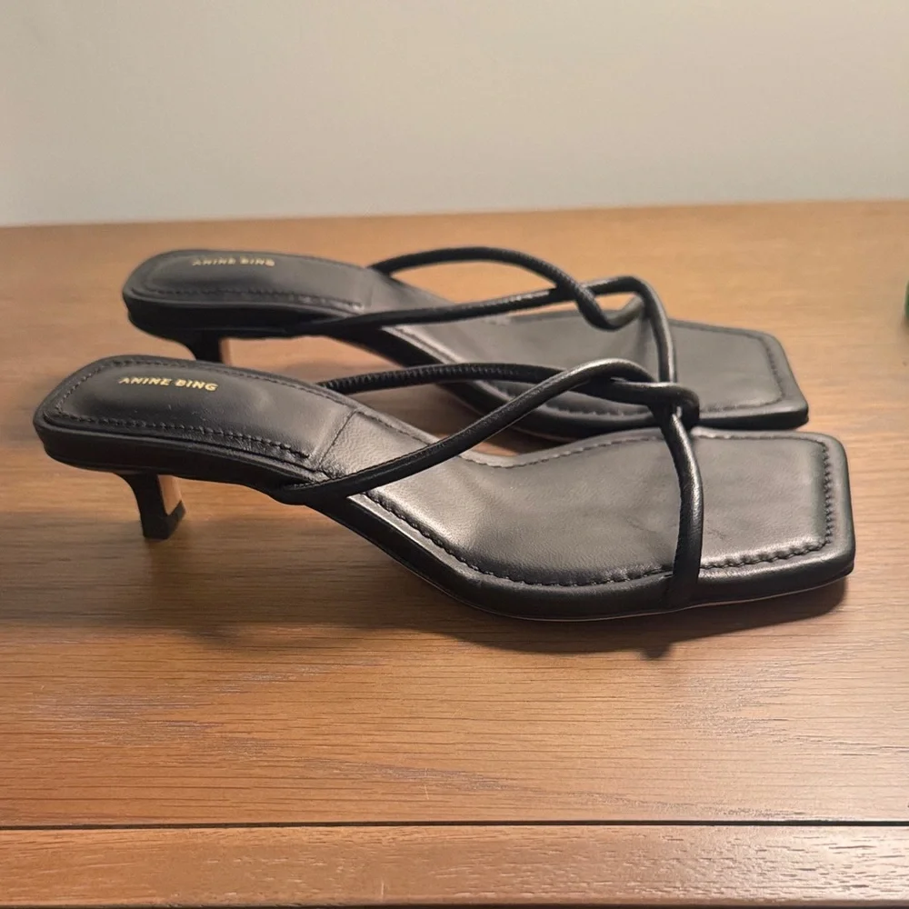 Anine Bing Black Strappy Square-Toe Heeled Sandals - Picture 2 of 4